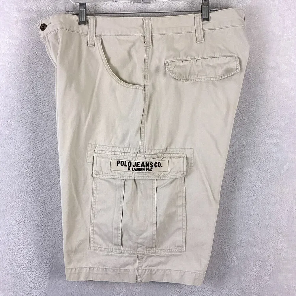 VTG Polo Jeans Co Ralph Lauren Cargo Shorts Men 36 (38) Khaki Skate Baggy Y2K